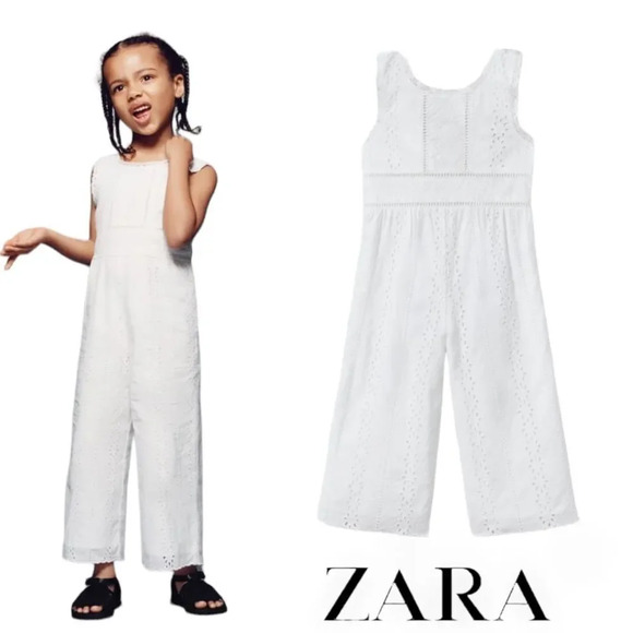 ZARA Kids | White | SCHIFFLI EMBROIDERED JUMPSUIT - Picture 1 of 6
